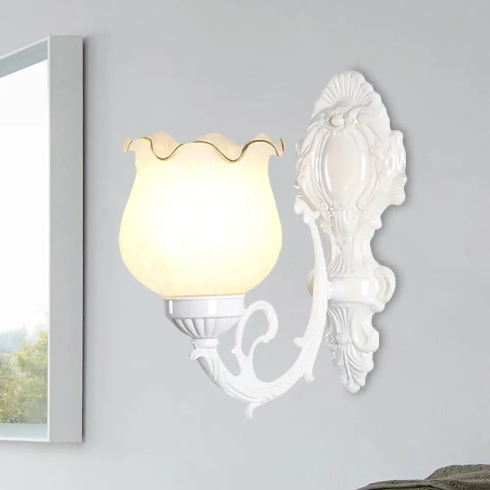 Loft Style Bud Wall Mount Lamp - Opaline Glass Lighting Fixture (Single Bulb) Black/White/Brass