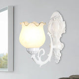 Loft Style Bud Wall Mount Lamp - Opaline Glass Lighting Fixture (Single Bulb) Black/White/Brass