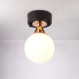 Loft Style Milky Glass Bubble Flush Mount Ceiling Lamp Single Bulb Black Black