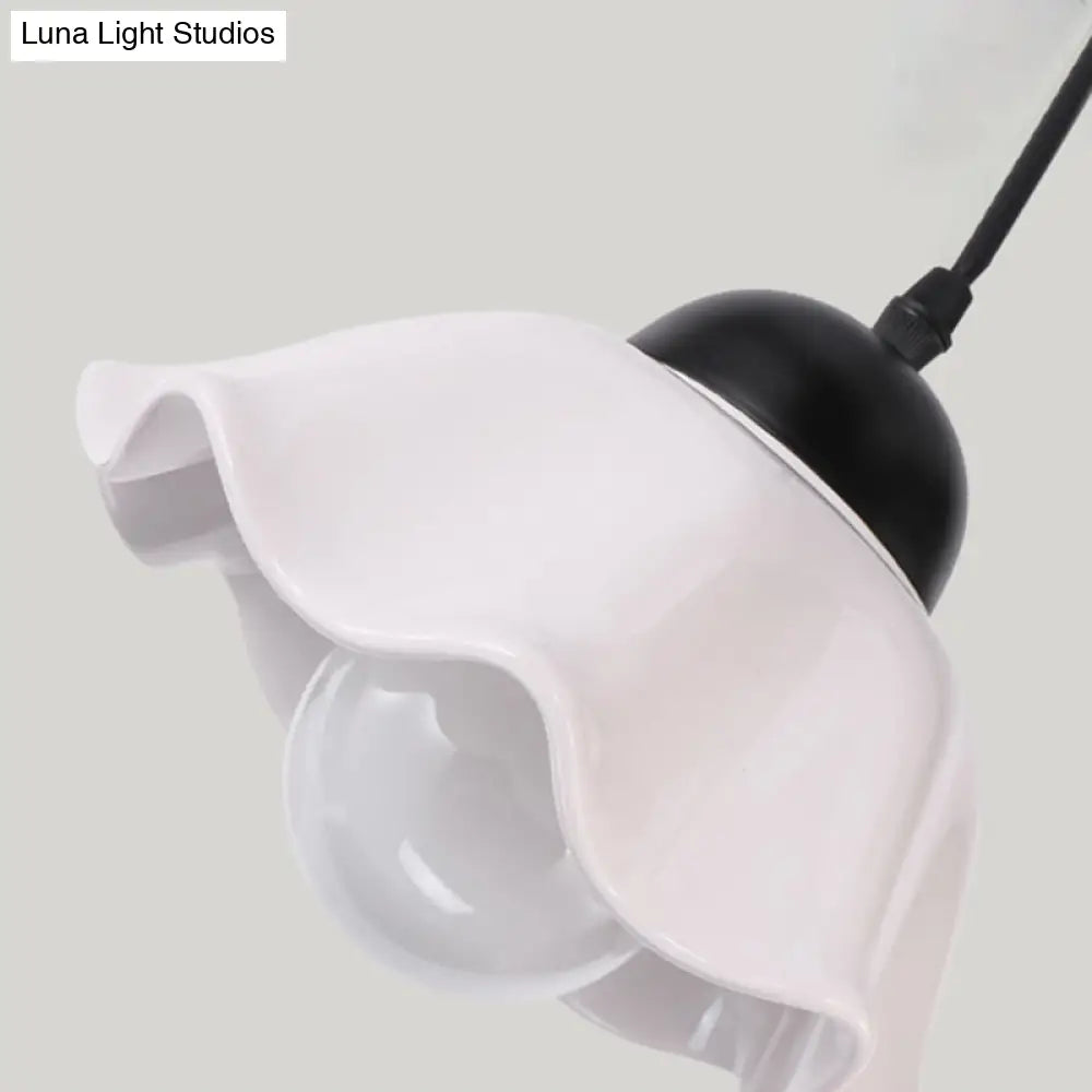 Loft Style White Glass Pendant Ceiling Light - Flower Shade Dining Room Lighting