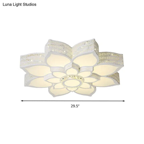Lotus Crystal Flush Mount Light Fixture - White 23.5’/29.5’/35.5’ W Led Ceiling In Warm/White