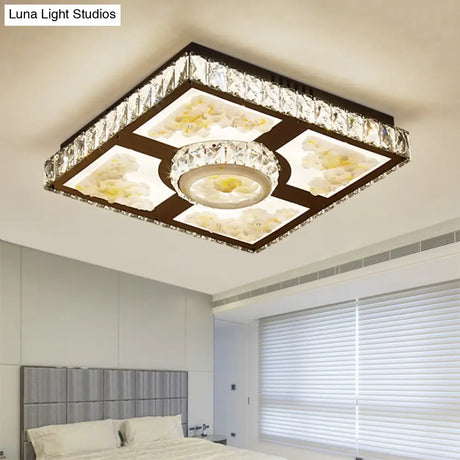 Lotus Design Led Flush Mount Ceiling Light With Cut Crystal Square In Chrome