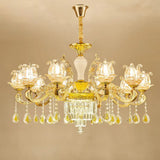 Lotus Shaped Glass Hanging Lamp: Traditional Bedroom Chandelier With Crystal Accents In Gold 10 /