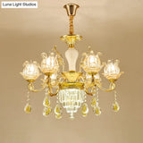 Lotus Shaped Glass Hanging Lamp: Traditional Bedroom Chandelier With Crystal Accents In Gold