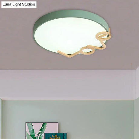 Love - Shape Wood Deco Led Flush Mount Lamp In 3 Colors