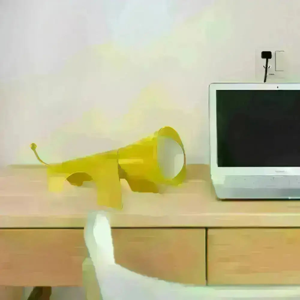 Lucy - Cartoon Red/Yellow Night Table Lamp Dog-Like Metallic Shade Yellow