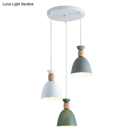 Macaron 3-Head Metallic Multi Ceiling Light: Inverted Cup Design White Suspension Lighting