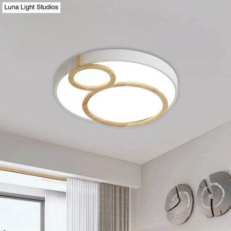 Macaron Acrylic Led Flush Mount Light Fixture With Wood Accent - White/Green/Grey
