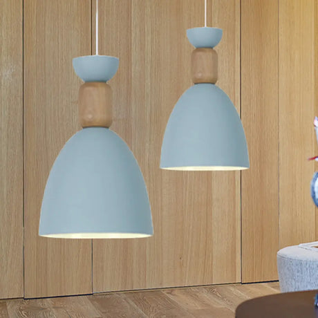 Macaron Dining Room Suspended Light Fixture With Metal And Wood Accents Blue