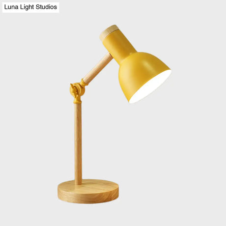 Macaron Dome Table Lamp: Metal Reading Light For Study Room With Rotatable Wood Arm -