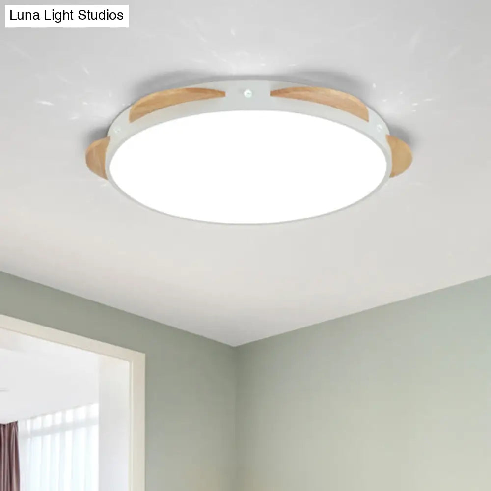 Macaron Flower Flush Mount Led Ceiling Light Fixture - White/Green/Blue And Wood