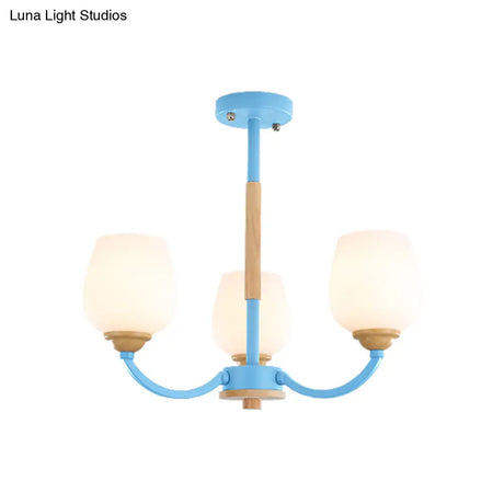 Macaron-Inspired Candy Colored Chandelier With Milk Glass & Metal Hanging Light