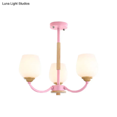 Macaron-Inspired Candy Colored Chandelier With Milk Glass & Metal Hanging Light