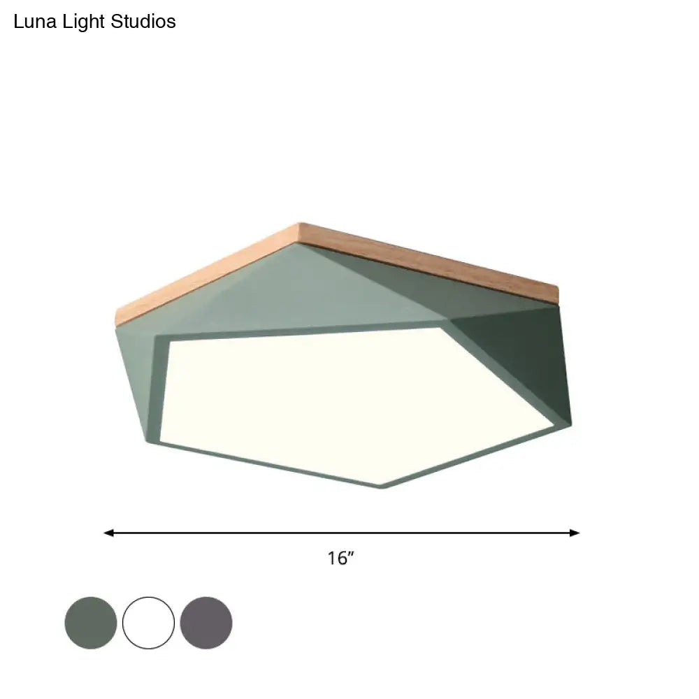 Macaron Led Ceiling Lamp In White/Grey/Green With Wood Canopy