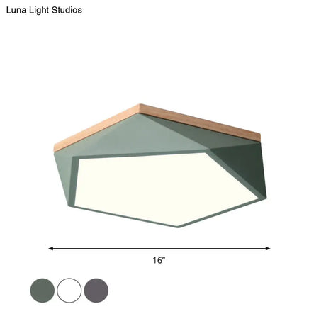 Macaron Led Ceiling Lamp In White/Grey/Green With Wood Canopy
