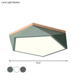 Macaron Led Ceiling Lamp In White/Grey/Green With Wood Canopy
