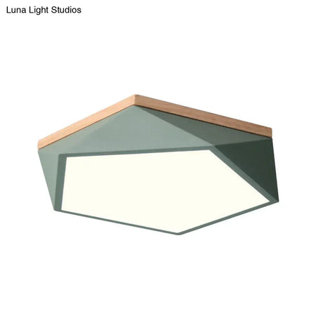 Macaron Led Ceiling Lamp In White/Grey/Green With Wood Canopy