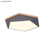 Macaron Led Ceiling Lamp In White/Grey/Green With Wood Canopy