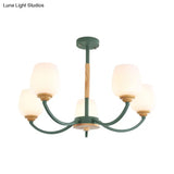 Macaron Loft Bud Shade Chandelier Light - Milk Glass Pendant For Child Bedroom In