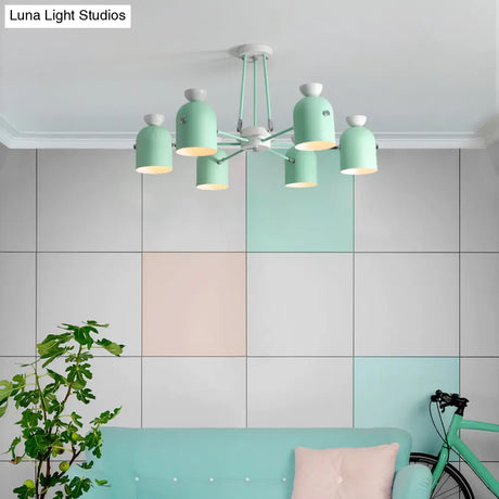 Macaron Loft Cup Pendant Light Chandelier In Candy Color For Living Room - 3/6 Metallic Heads