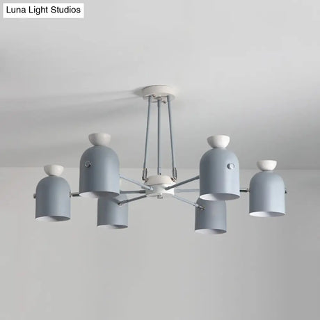 Macaron Loft Cup Pendant Light Chandelier In Candy Color For Living Room - 3/6 Metallic Heads
