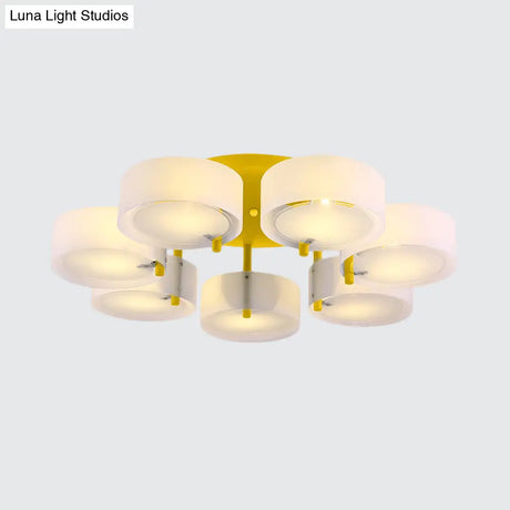 Macaron Loft Milk Glass Semi Flush Ceiling Light For Study Room