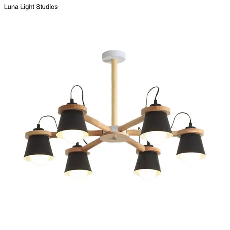 Macaron Metal Chandelier With 6 Bucket Shades Pendant Lighting For Kindergarten