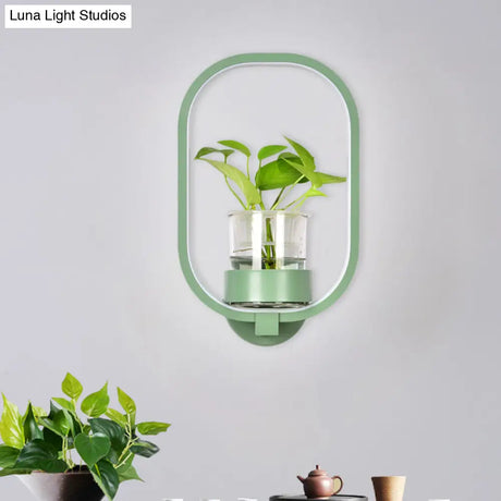 Macaron Metal Led Wall Sconce With Plant Pot For Bedroom - Grey/Yellow/Blue