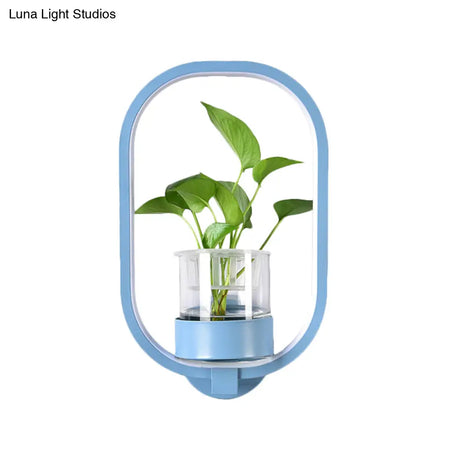 Macaron Metal Led Wall Sconce With Plant Pot For Bedroom - Grey/Yellow/Blue