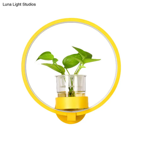 Macaron Metal Led Wall Sconce With Plant Pot For Bedroom - Grey/Yellow/Blue