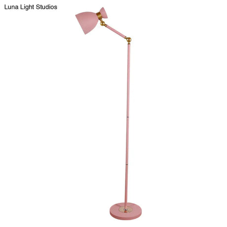 Macaron Metallic Flare Floor Lamp: Wide Rotatable Arm 1 Light Black/Pink/White