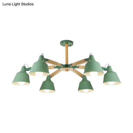 Macaron Multi-Head Metal Bucket Chandelier: Playful Hanging Light For Kindergarten