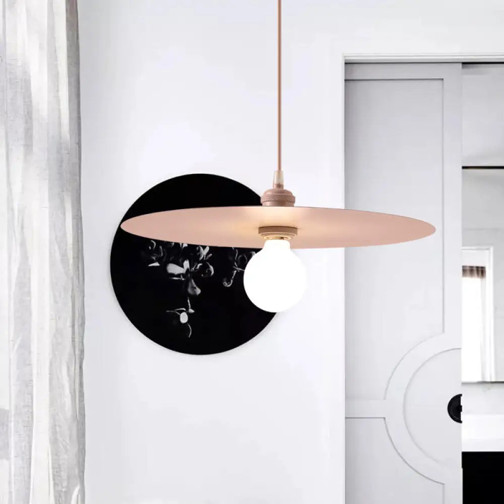 Macaron Pendant Light With Metal Disc Shade Multi Color Options And Single Bulb Pink