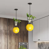 Macaron Rattan Globe Pendant Light With Plant Pot - Beige/Red/Pink Yellow