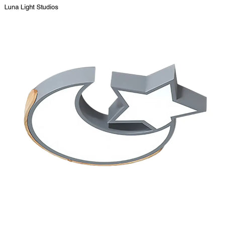 Macaron Star Moon Led Ceiling Mount Light In Nordic Style Grey/Blue/Green - Ideal For Bedrooms