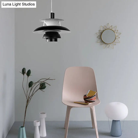 Macaron Style Aluminum Pendant Light With Flared Shade - 3 Layers 1 Black/Gray 12’/16’ Wide