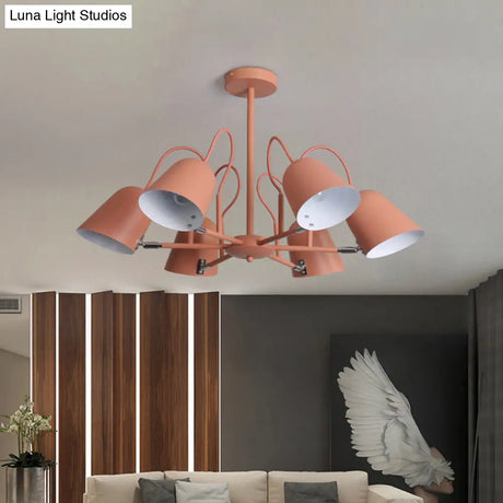 Macaron Style Candy-Colored Chandelier - Foyer Kindergarten Pendant Light With 6 Metal Lights