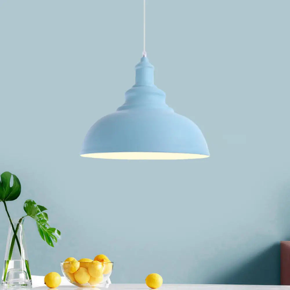 Macaron Style Metal Ceiling Light Fixture- Pink/Yellow Bowl Shape- Bedroom Suspended Lamp (1 Bulb)