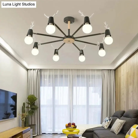 Macaron Sweet Cone Game Room Chandelier - Metal 8-Light Hanging Light With Antlers