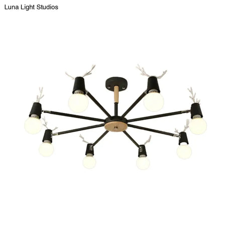 Macaron Sweet Cone Game Room Chandelier - Metal 8-Light Hanging Light With Antlers
