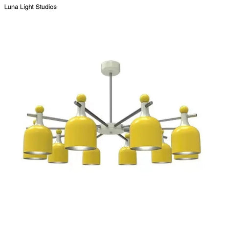 Macaron Yellow Cup Shade Chandelier: Unique Hanging Light For Living Room Or Kindergarten