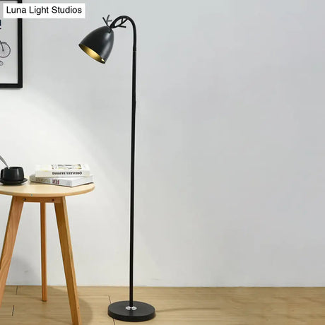 Macaroon Arc Trumpet Shade Floor Lamp In Black/White/Pink With Antler Design - Stylish Metallic