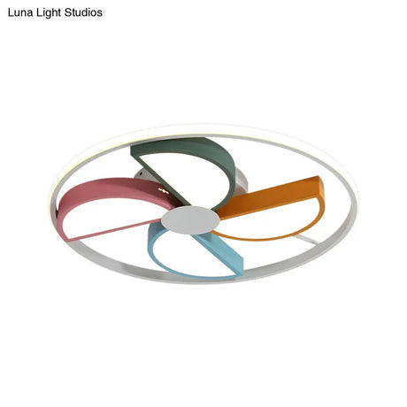Macaroon Led White Flush Mount Ceiling Light For Bedroom Acrylic Windmill Design 16.5’/20.5’ Width