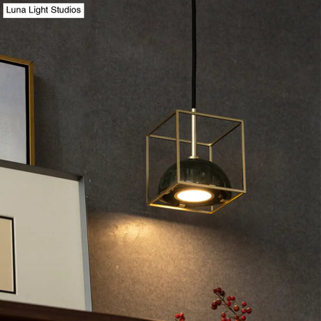 Marble Ceiling Pendant: Nordic Black/White/Green Dome Bedside Down Lighting With Brass Square Frame
