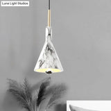 Marble Design 1-Light Hanging Pendant With Black & White Resin Cone Shade