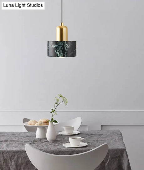 Marble Hanging Light With Gold Lamp Socket - Modern Mini Pendant For Bedroom