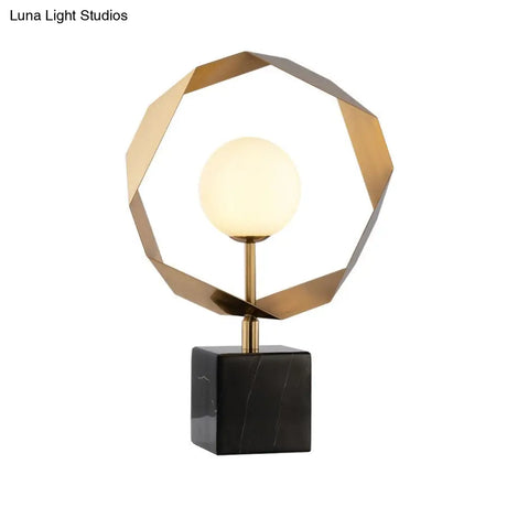 Marble Night Table Lamp: Elegant 1-Bulb Gold Lighting With Milky Glass Shade For Bedroom