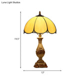 Marta - 1-Head Glossy Glass Scalloped Night Lamp Classic Beige Bowl Bedroom Reading Light With