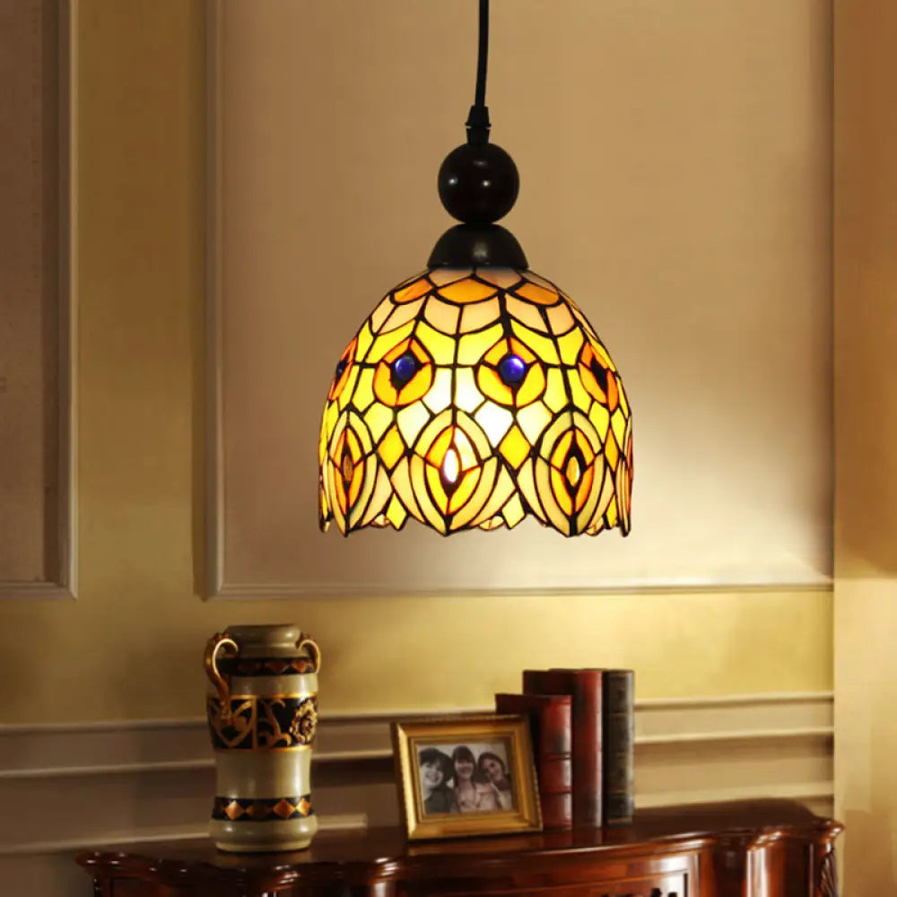 Mediteranean Dragonfly Cut Glass Pendant Lamp In Black/Red/Yellow - Perfect For Corridors Yellow