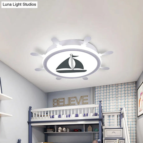 Mediterranean Acrylic Led Bedroom Flushmount With Sailboat Pattern | Rudder Flush - Mount Light